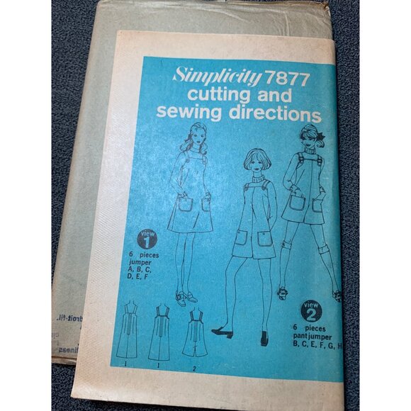Simplicity 7877 Sewing Pattern Dress Jumper Pant Pockets Size 12 uncut 1970s - Picture 5 of 5